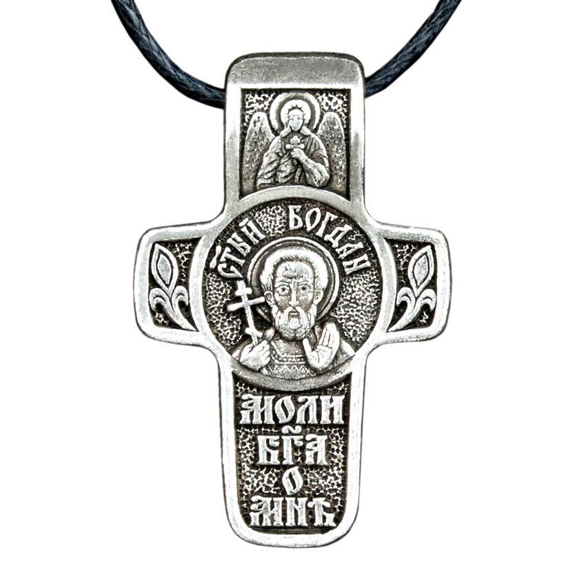 Крест нательный посеребренный Святой мученик Богдан Адрианопольский 3х1,8х0,2 см (19538)