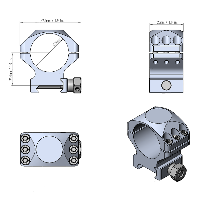 Кріплення X-Accu 1" Two-piece Scope Low Profile Picatinny Scope Rings 30 мм (XASR-3001) - фото 2