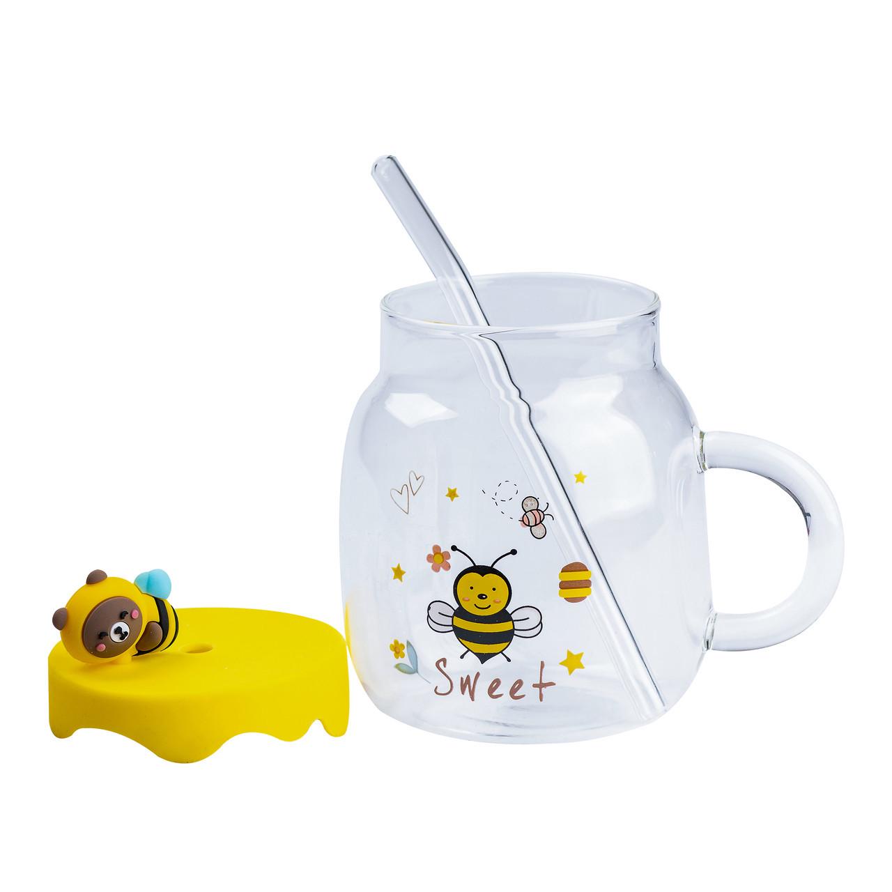 Чашка стеклянная с силиконовой крышкой и трубочкой 500 мл (HP7212) - фото 2 Чашка стеклянная с силиконовой крышкой и трубочкой 500 мл (HP7212) - фото 2