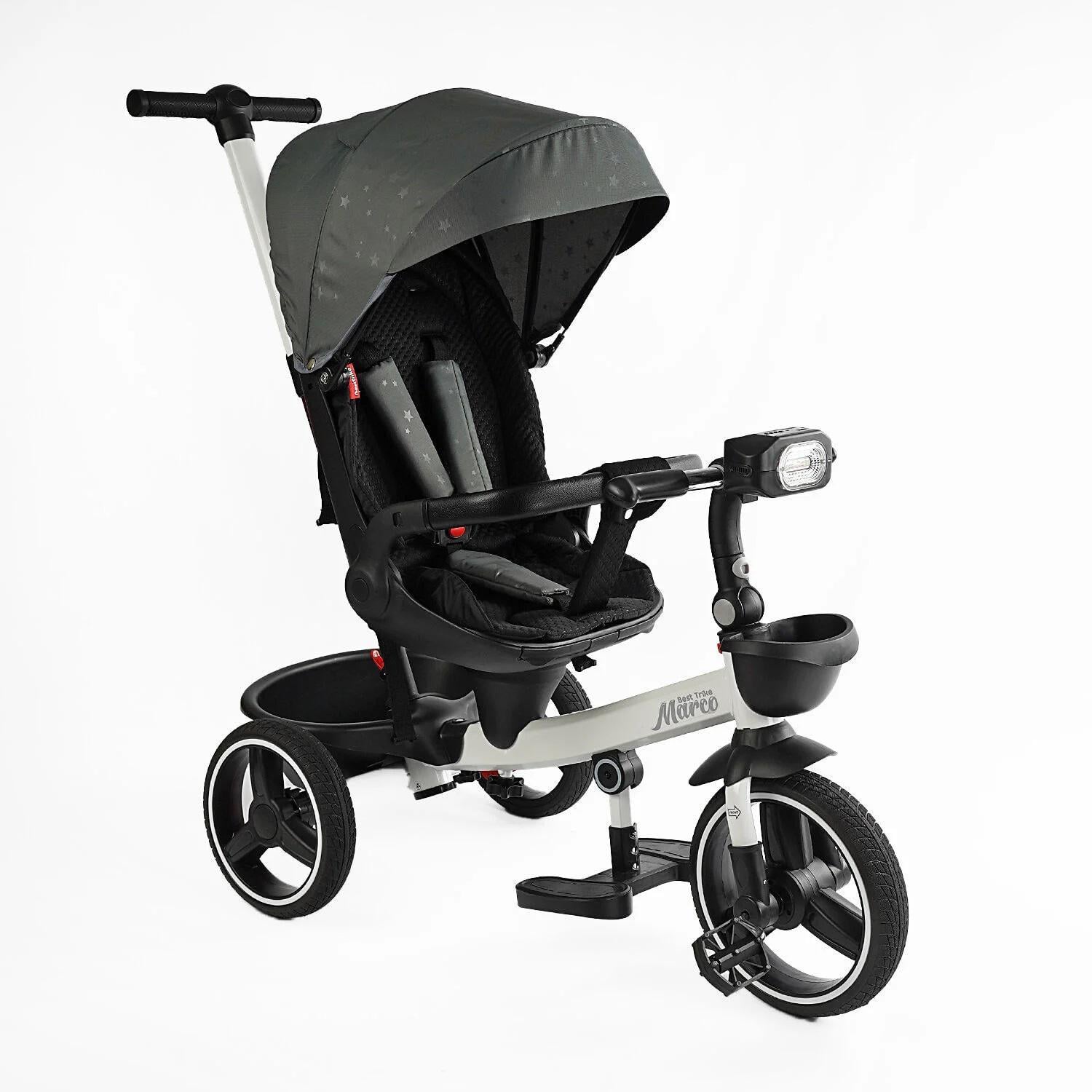 Велосипед детский BestTrike Marco поворотное сиденье/складной руль/колеса с прорезиненным PU/корзина Black (159150)