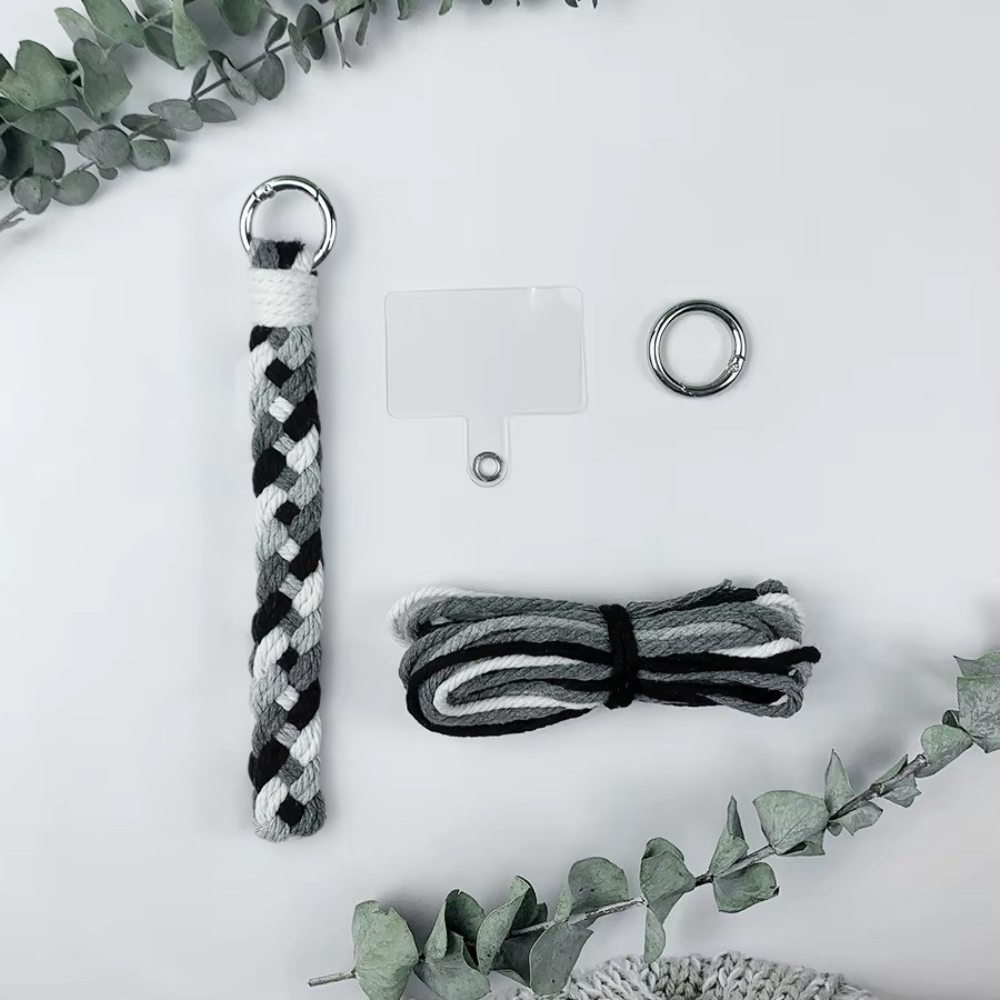 Набор макраме брелока Косичка для ключей и аксессуаров 16х2,8 см Серый/Темно-серый/Белый/Черный