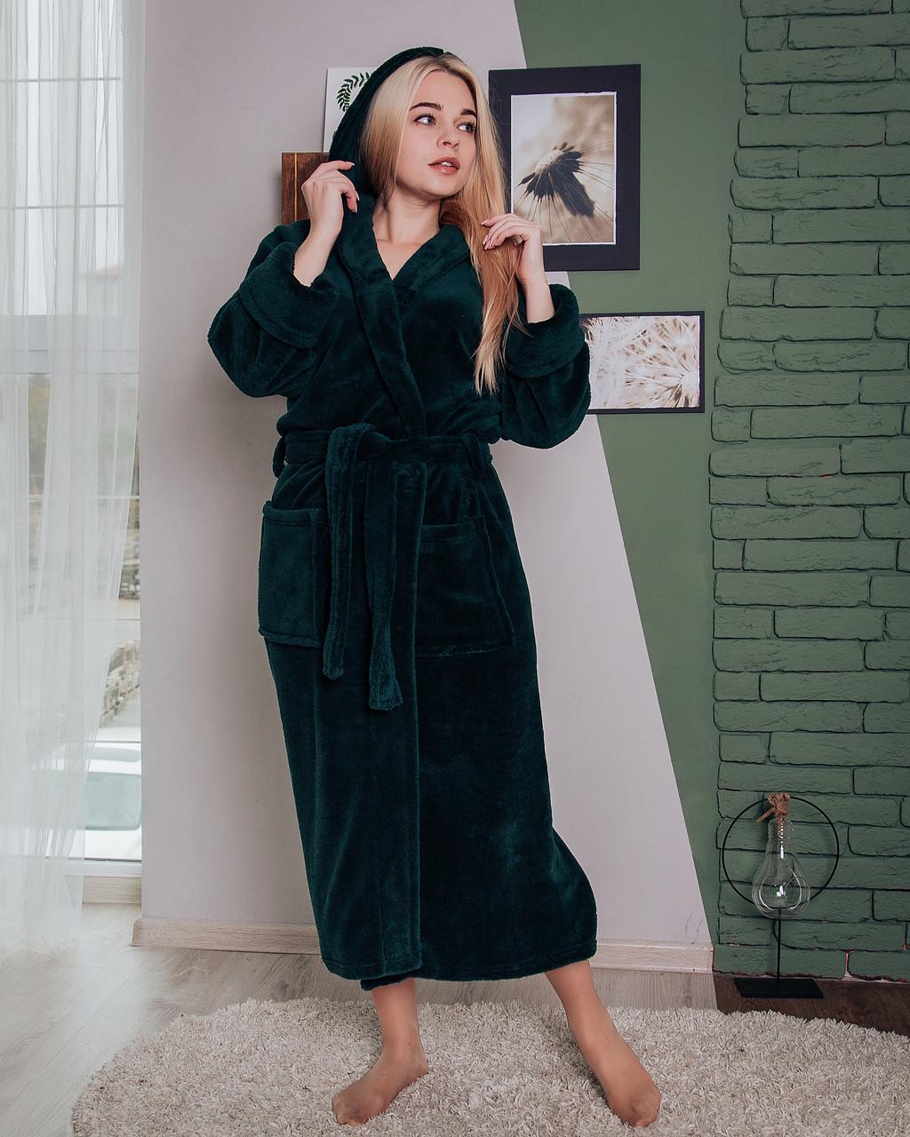 Халат женский махровый на запах с капюшоном Бутылочный 4XL (58-60) - фото 3 Халат женский махровый на запах с капюшоном Бутылочный 4XL (58-60) - фото 3