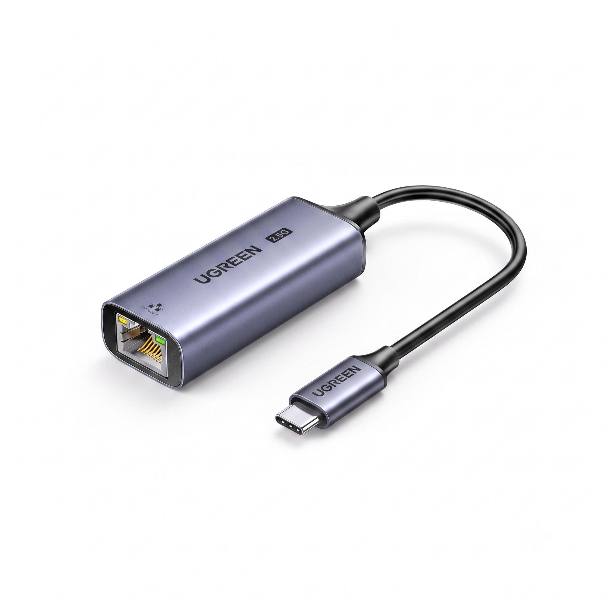 Сетевой адаптер UGREEN CM648 15 см USB-C на RJ45 Темно-серый/Черный (25052)