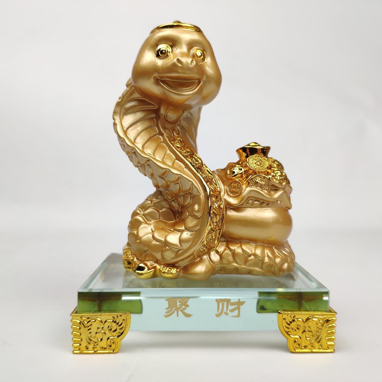 Змія на скляній підставці 10 см Золотистий (C0286)