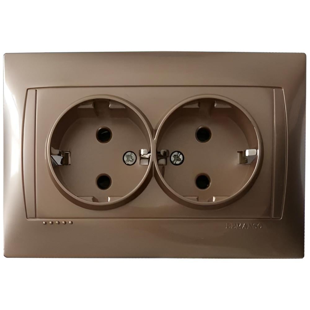 Розетка подвійна Lemanso Сакура з заземленням Золотий (LMR1223)