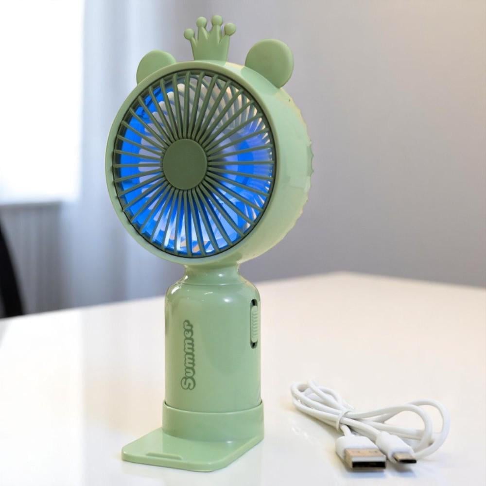Вентилятор портативный Зайчик с Кошка на аккумуляторе и USB Зеленый (51-зел-39557)