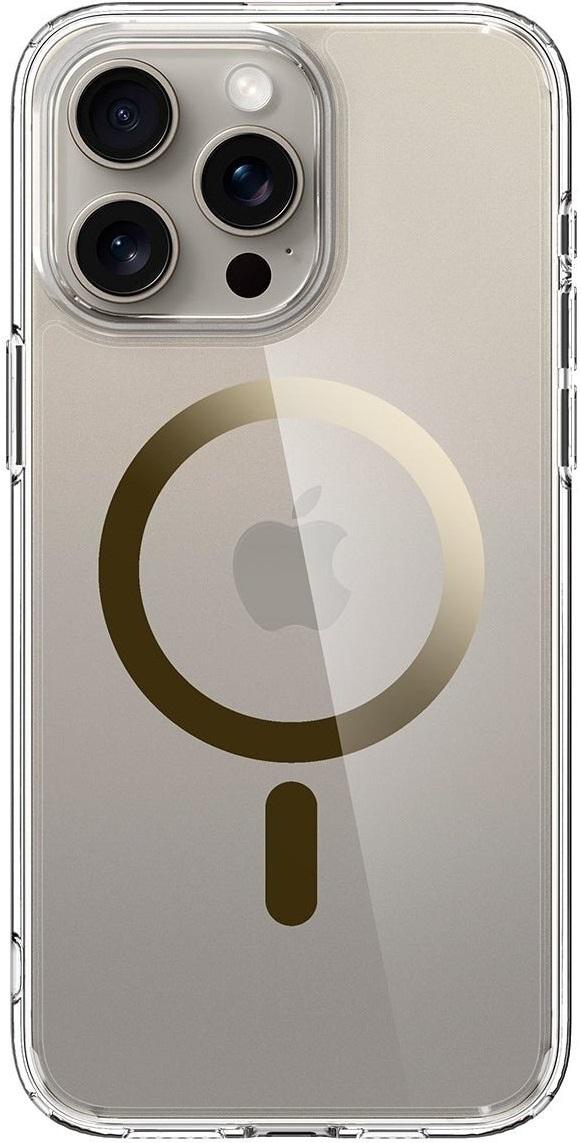 Чехол накладка для телефона Spigen Ultra Hybrid MagFit для Apple iPhone 15 Pro Прозрачный с золотым (ACS06718)