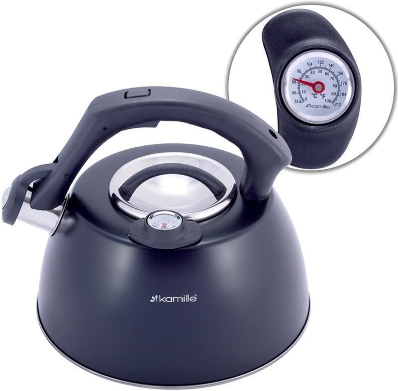 Чайник Kamille из нержавеющей стали со свистком и термометром 3 л Черный