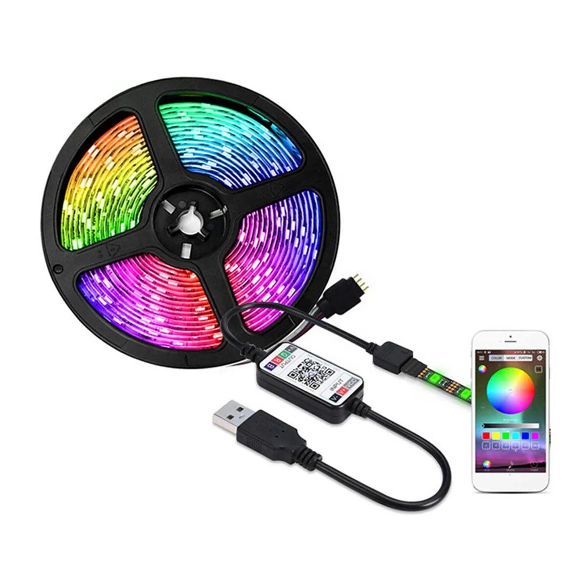 Светодиодная лента RGB 5 м 5В IP65 SMD от usb с управлением через Bluetooth - фото 2 Светодиодная лента RGB 5 м 5В IP65 SMD от usb с управлением через Bluetooth - фото 2