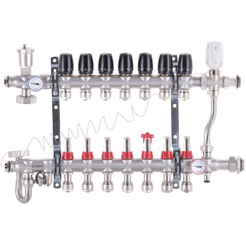 Коллектор KOER KR.S1013-7 1"х7 SUS304 c евроконусами 3/4-16 (KR2950)