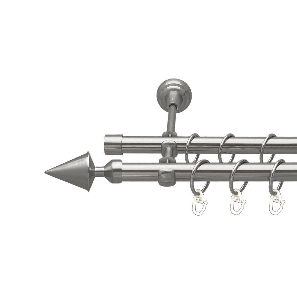 Карниз металлический Orvit Фиори двухрядный открытый/гладкая труба/кольцо металлическое Нержавеющая Сталь 19/19 мм 300 см (00-00016101)