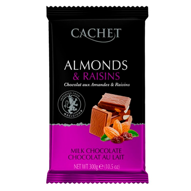 Шоколад Cachet Almonds& Raisins молочний мигдаль та родзинки 300 г (20585210)