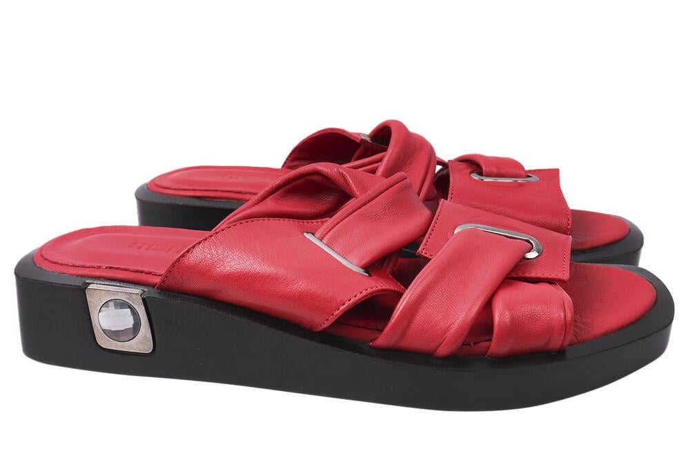 Шлепанцы женские Mario Muzi из кожи на низком ходу с открытой пятой р. 36 Красный (587-21LSHC)