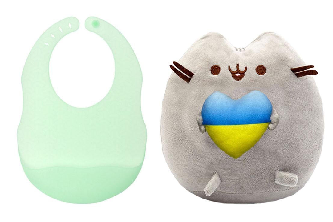 Мягкая игрушка Pusheen cat S&T с сердцем/слюнявчик силиконовый Зеленый (n-10581)