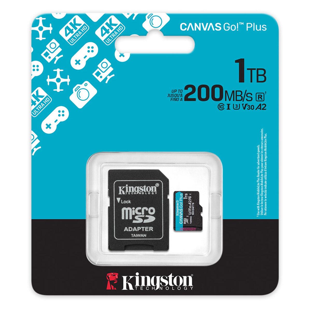 Карта памяти Kingston Canvas Go! Plus 1 TB microSDXC UHS-1 U3 class 10 A2 V30 R200MB/s W-160MB/s Adapter SD (SDCG4/1TB) - фото 3