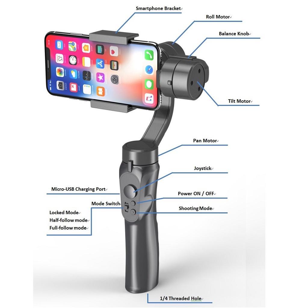 Стабилизатор для телефона ручной 3-Axis H4 Handhed Gimbal трехосный электронный (3-Axis H4) - фото 7 Стабилизатор для телефона ручной 3-Axis H4 Handhed Gimbal трехосный электронный (3-Axis H4) - фото 7