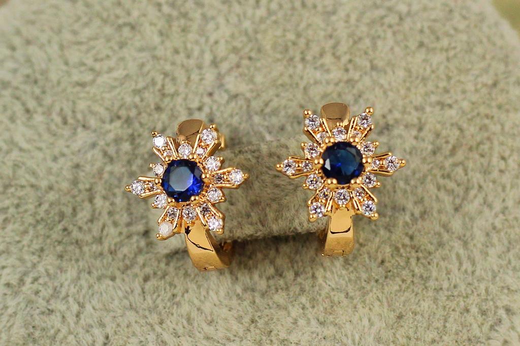Серьги детские Xuping Jewelry Снежинка с синим камнем 1,2 см Золотистый (31804804)