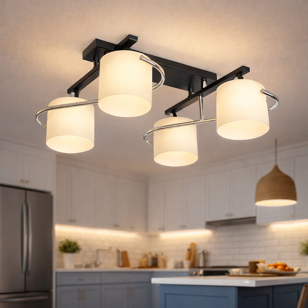 Люстра Valeso на четыре круглых плафона под лампу Е27 Черный/Хром (Ю 2420B/4 BK+CR)