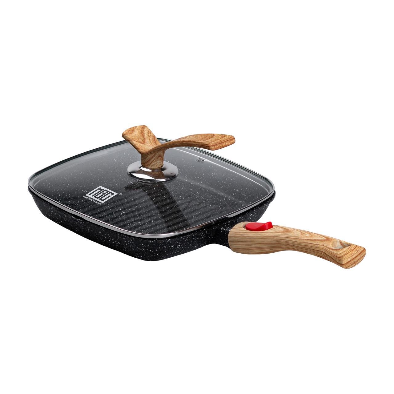 Сковорода-гриль алюмінієва MGC зі скляною кришкою та ручкою квадратна 24 см Чорний - фото 5 Сковорода-гриль алюмінієва MGC зі скляною кришкою та ручкою квадратна 24 см Чорний - фото 5