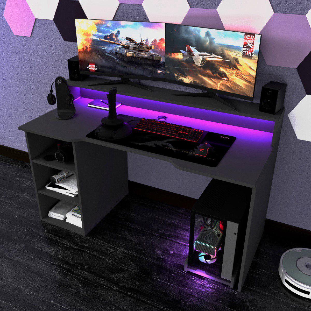 Компьютерный стол Mebellini Маршал NEW 1300х710/860х600 мм Антрацит (арт.SKEP1000-185) - фото 1