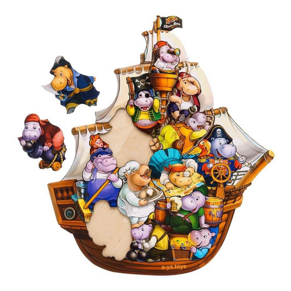 Пазлы деревянные Ubumblebees Бегемотики-пираты 13 бегемотиков 27х31 см (IP-177-P-130)