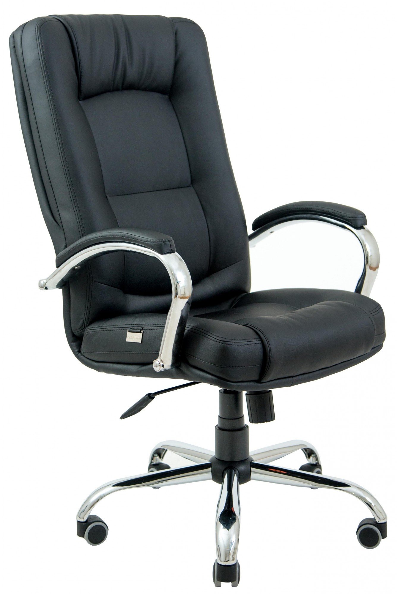 Офисное кресло руководителя Richman Alberto Кожа Люкс Хром М1 Tilt Подлокотник Труба Черный