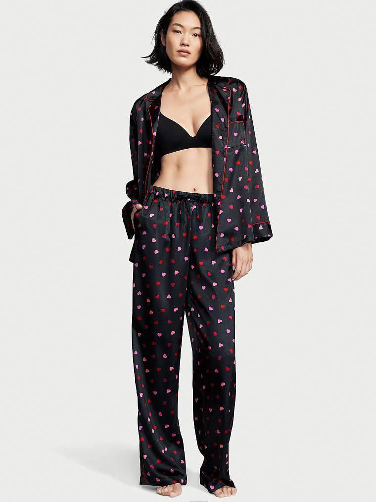 Піжама жіноча сатинова Victoria's Secret Satin Long Pajama Set XS Чорний (13125534)