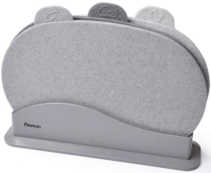 Набір овальних обробних дощок Fissman 29х22 см 3 шт. на підставці Сірий (FN-8014)