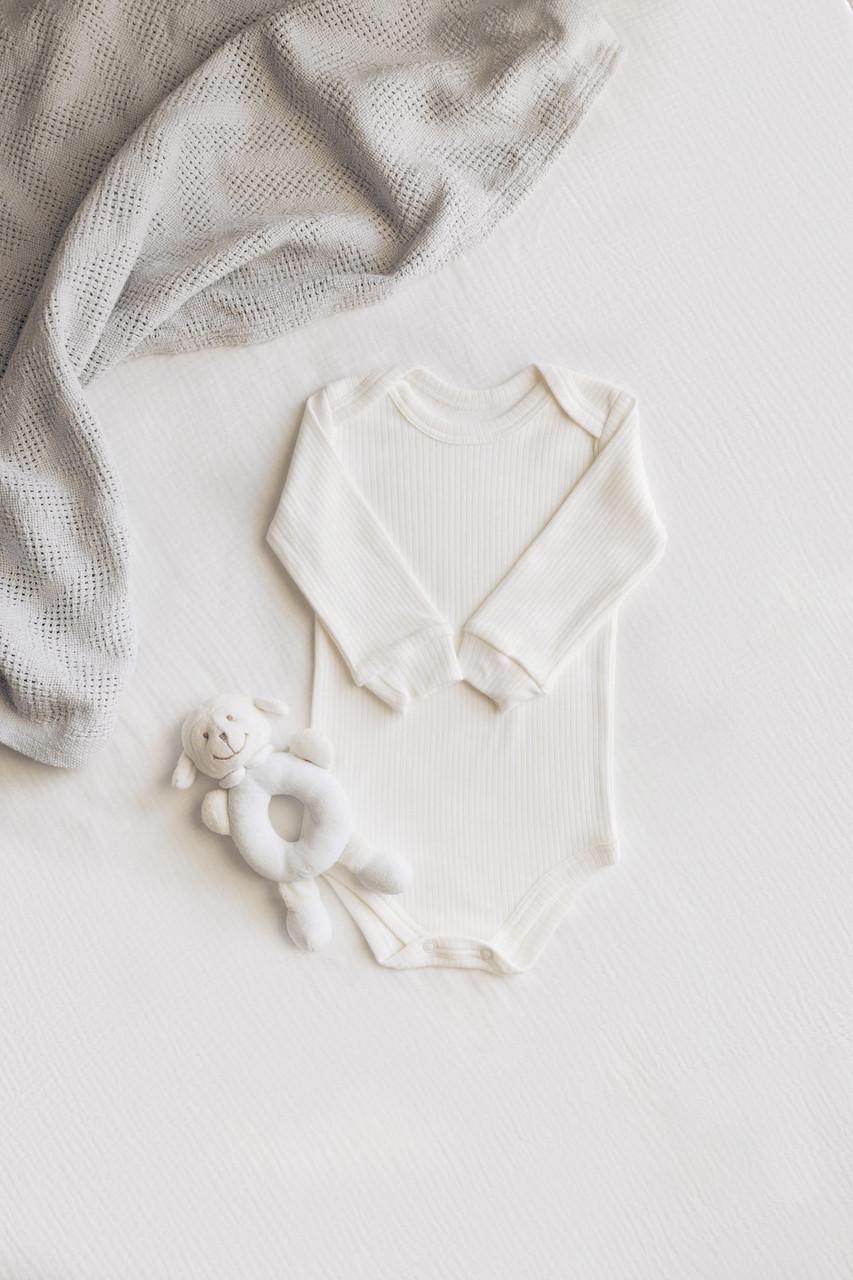 Боди детское интерлок рубчик с длинным рукавом 74 см Молочный (2685952089)