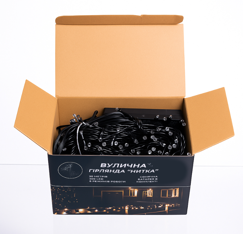 Гирлянда нить уличная 300 LED 30 м на солнечной батарее черная нить с пультом ДУ Синий - фото 5 Гирлянда нить уличная 300 LED 30 м на солнечной батарее черная нить с пультом ДУ Синий - фото 5