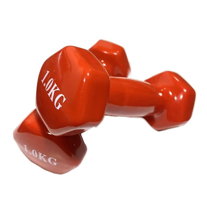 Набір гантель із вініловим покриттям Feel Fit 2 шт. 1 кг Червоний - фото 2