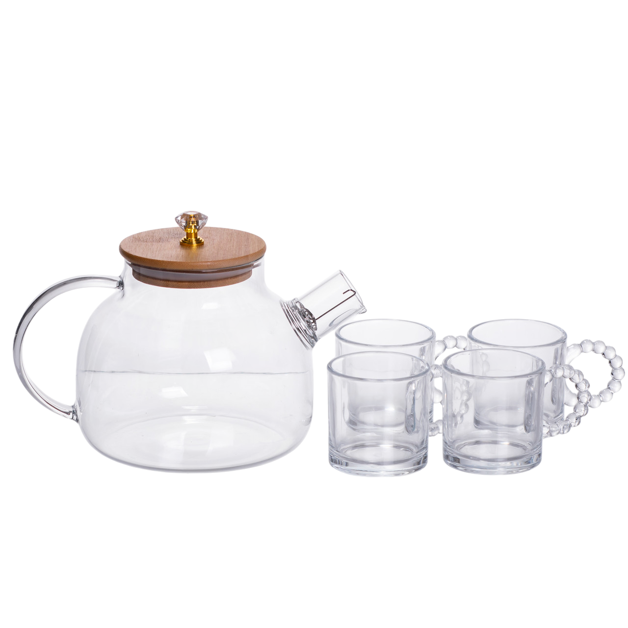 Чайный сервиз стеклянный на 4 персоны 5 предметов чайник с крышкой 1 л и 4 чашки по 120 мл Прозрачный (64486-24)