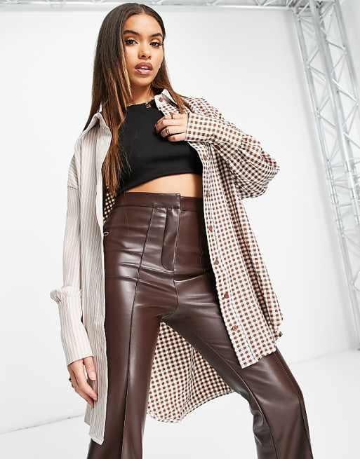 Рубашка Missguided Клеточка р. 36 Коричневый (CL114839)