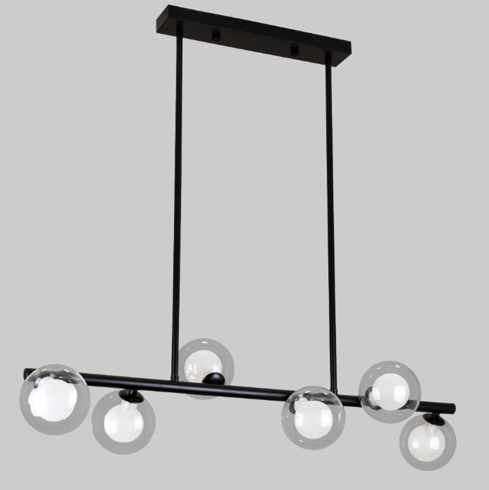 Люстра длинная на 6 ламп с белыми шарами Черный (61-J2023-6 BK+CLWH)