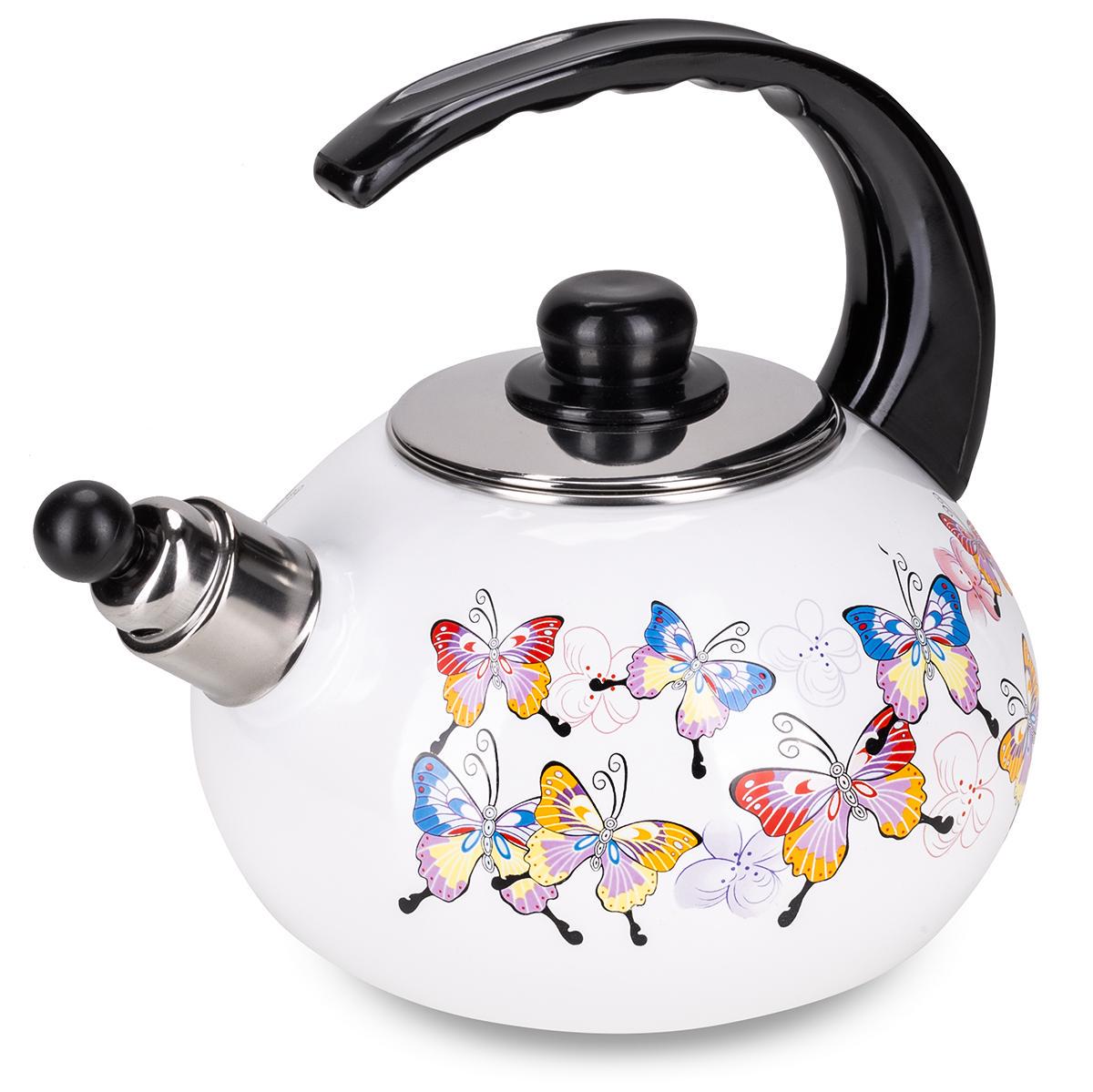 Чайник со свистком Kamille KM-1035 с рисунком из эмалированной стали 2,5 л Белый (150-84-1035)