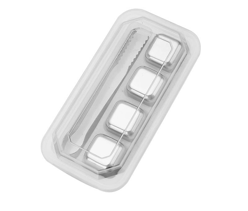 Набор камней для виски из нержавеющей стали 4 шт. и щипцы для охлаждения напитков Серебряный (29527)