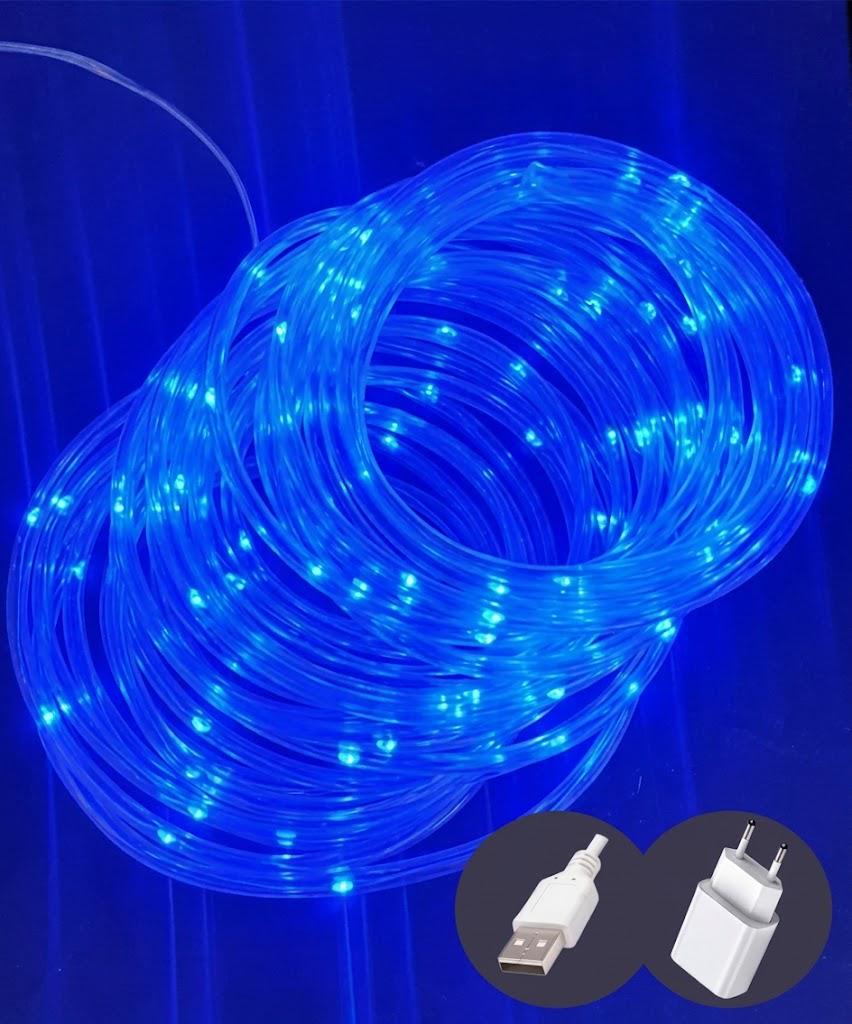 Гирлянда Роса в трубке 100 LED 10 м реле реле 8 режимов USB Синий (FFJ00197)