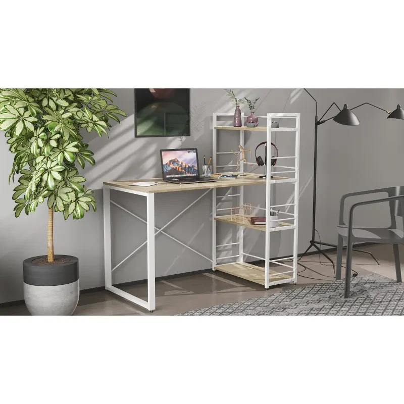 Письмовий стіл Ferrum-decor Konekt з етажеркою метал/ДСП 16 мм Білий/Дуб Сонома (FRD-104227) - фото 1 Письмовий стіл Ferrum-decor Konekt з етажеркою метал/ДСП 16 мм Білий/Дуб Сонома (FRD-104227) - фото 1