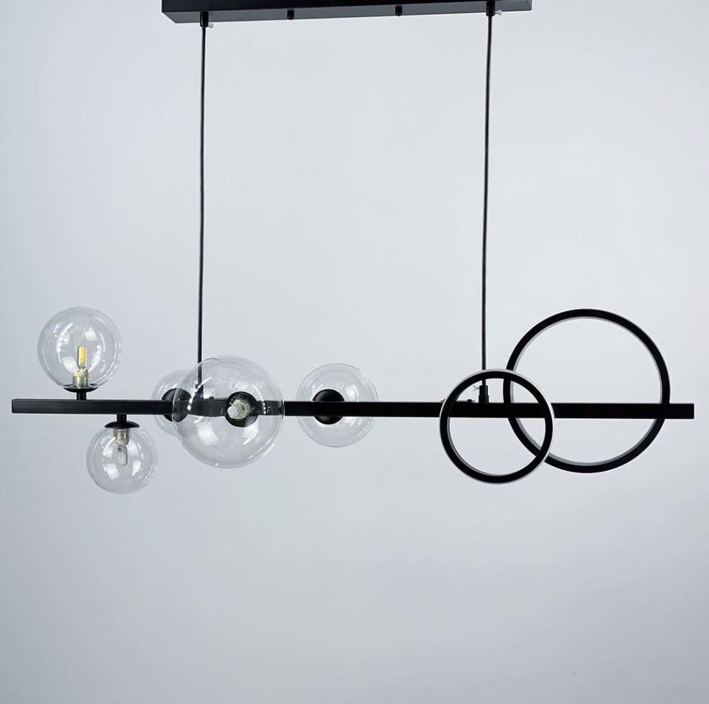 Светильник современный линейный на 5 прозрачных плафонов и два кольца Черный (AOC 4-800)