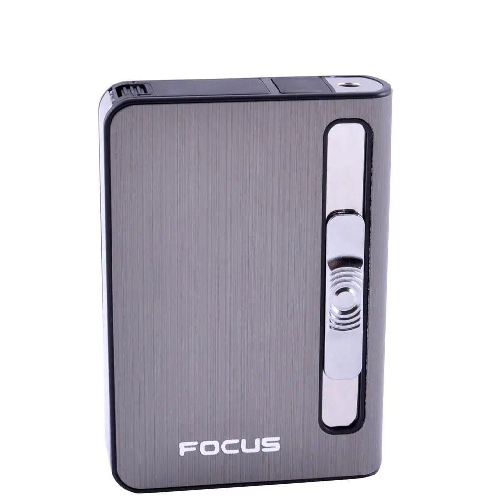 Портсигар на 10 сигарет с зажигалкой FOCUS №HL-149 Black (10833)