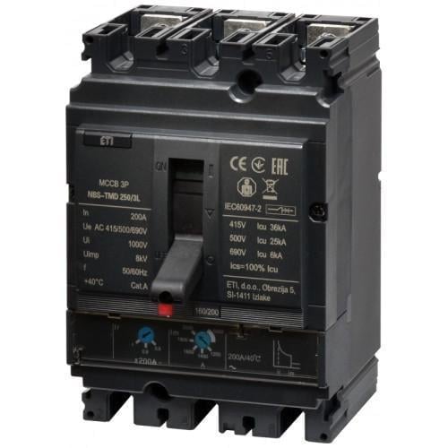 Автоматичний вимикач корпусний ETI NBS-TMD 250/3L 0,8-1 In/5-10 In 3P 200A 36 kA (4673071)