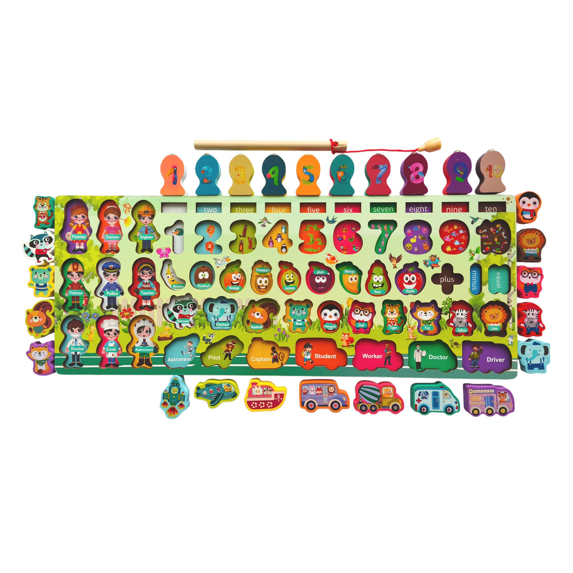 Дошка ігрова дошка сортер Монтессорі цифри/фігурки/рибалка SOLI