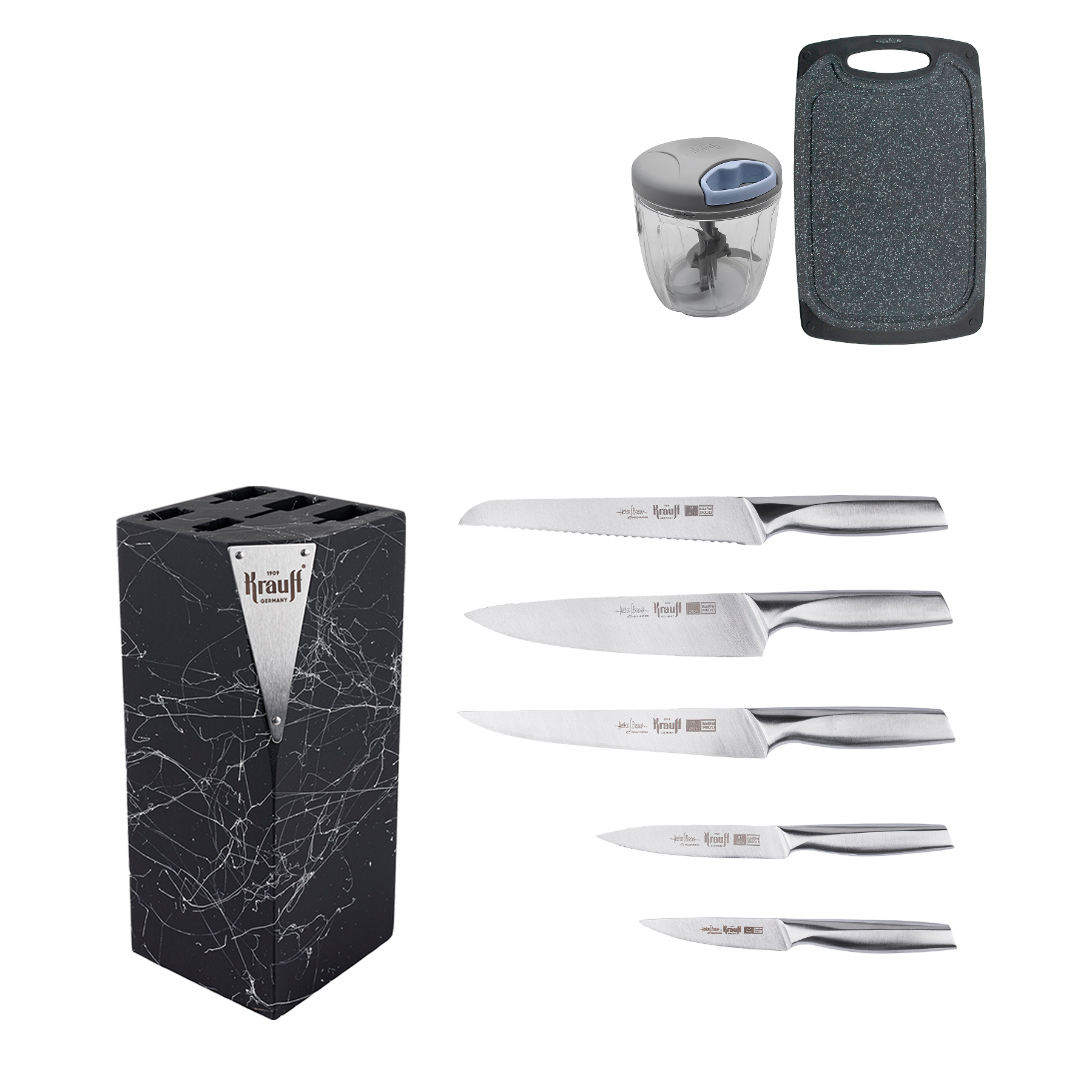 Набор ножей на подставке Prime Chef с измельчителем Smart Сhef и кухонной доской (55-333-469)
