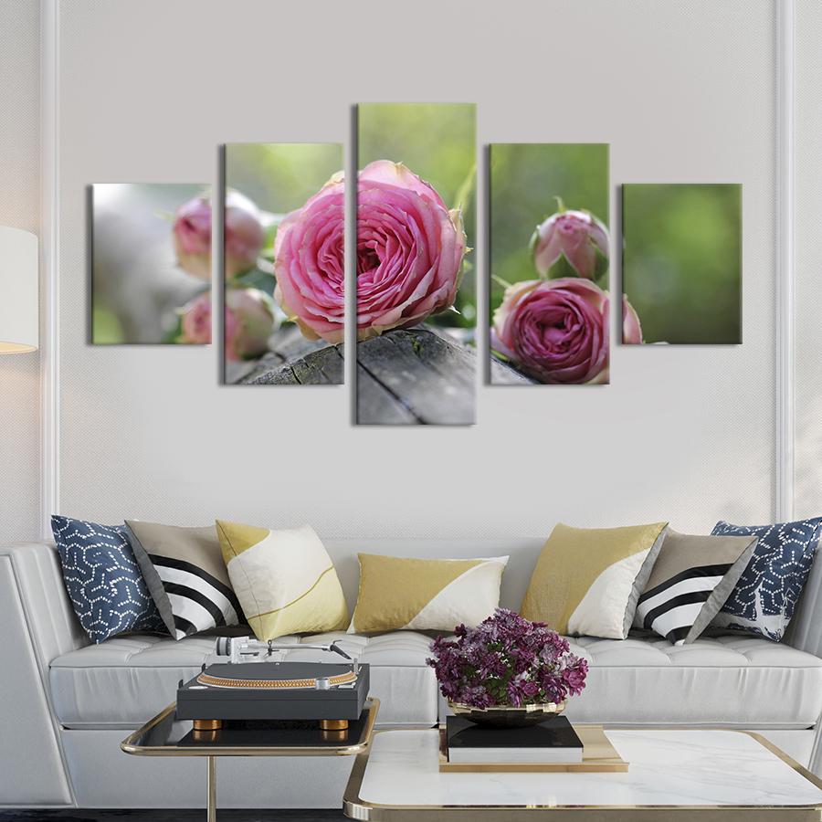 Картина на холсте Букет чайных роз на скамейке 162x80 см (987-52)