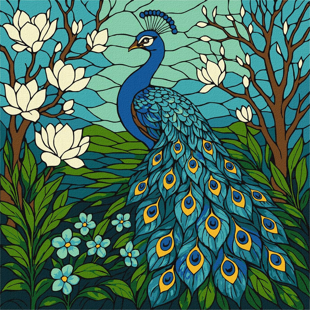 Картина за номерами Ideyka Вітраж Павич в магнолії 30х30 см (2824290354)