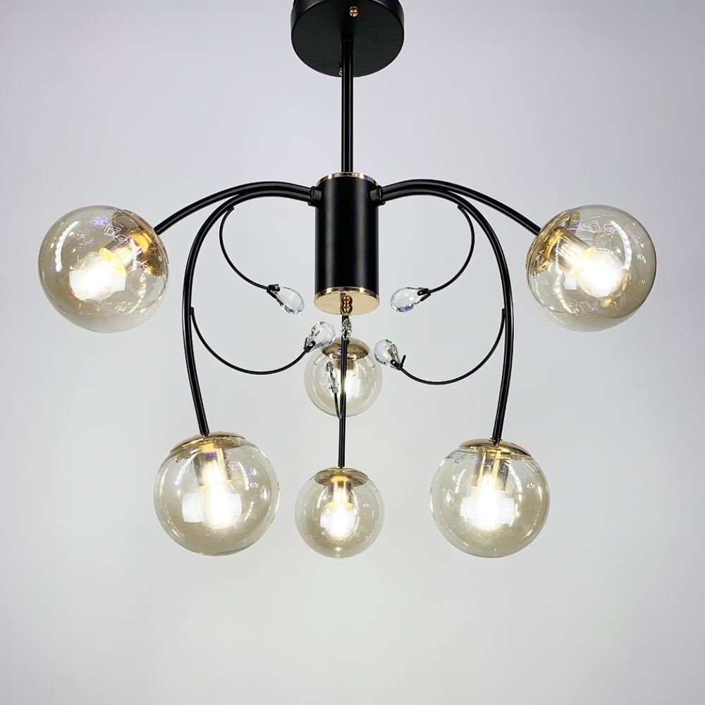 Люстра на 10 бурштинових плафонів Чорний (2003 BK_111)