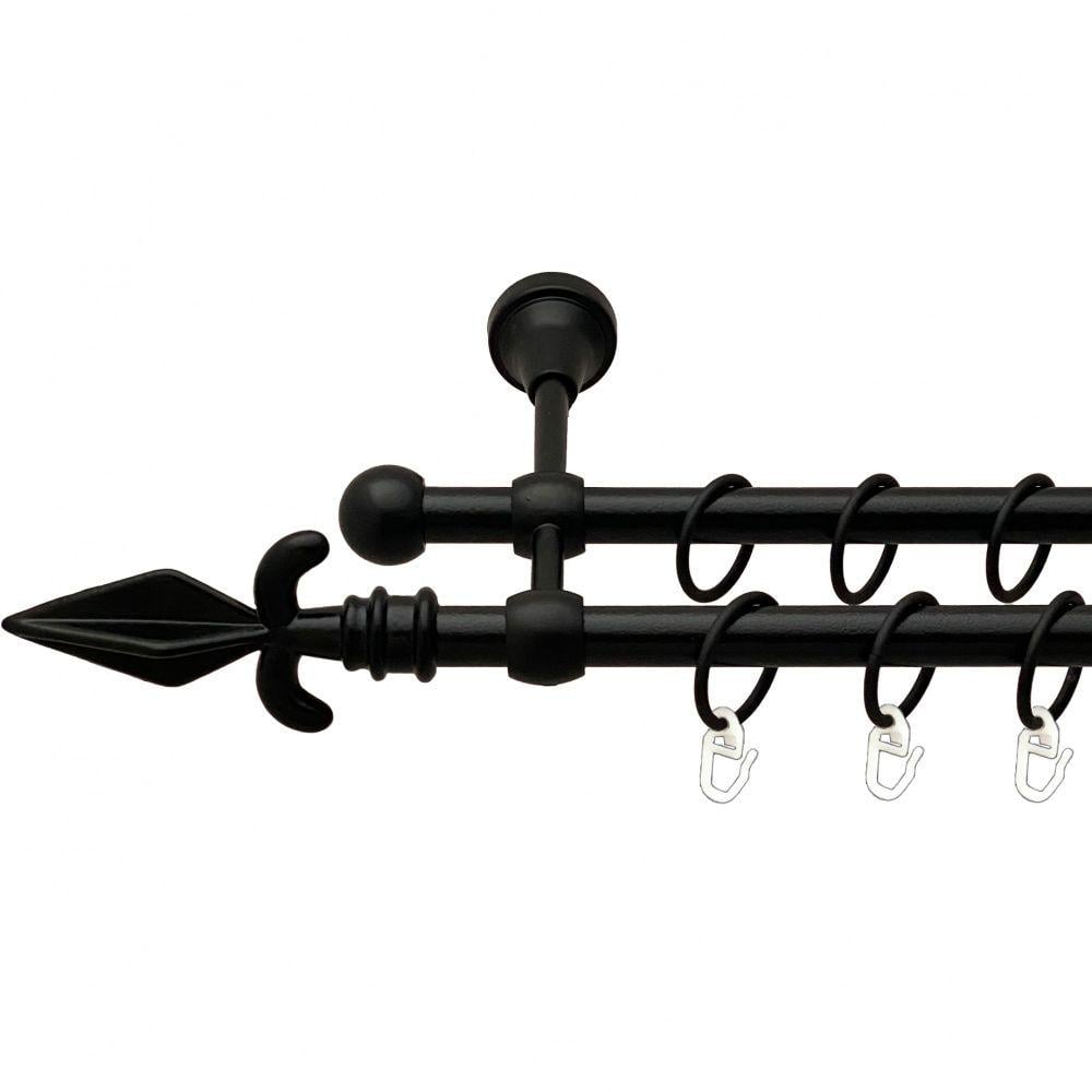 Карниз металлический Orvit Грот двухрядный литой/гладкая труба/кольцо металлическое Черный Бархат 16/16 мм 360 см (00-00013984)