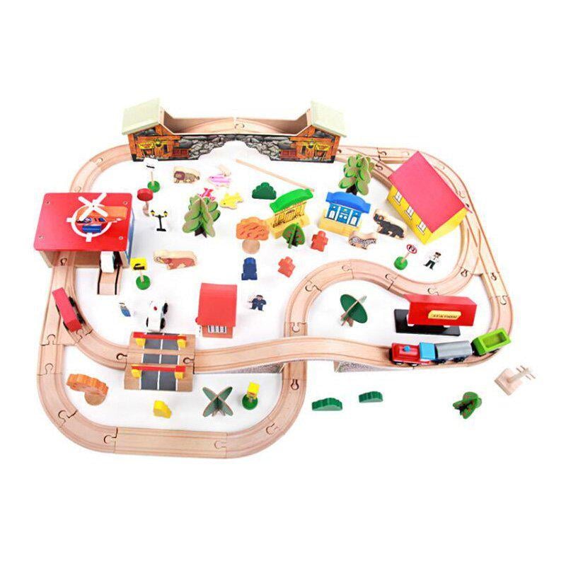 Железная дорога Piggyfun деревянная 89 деталей