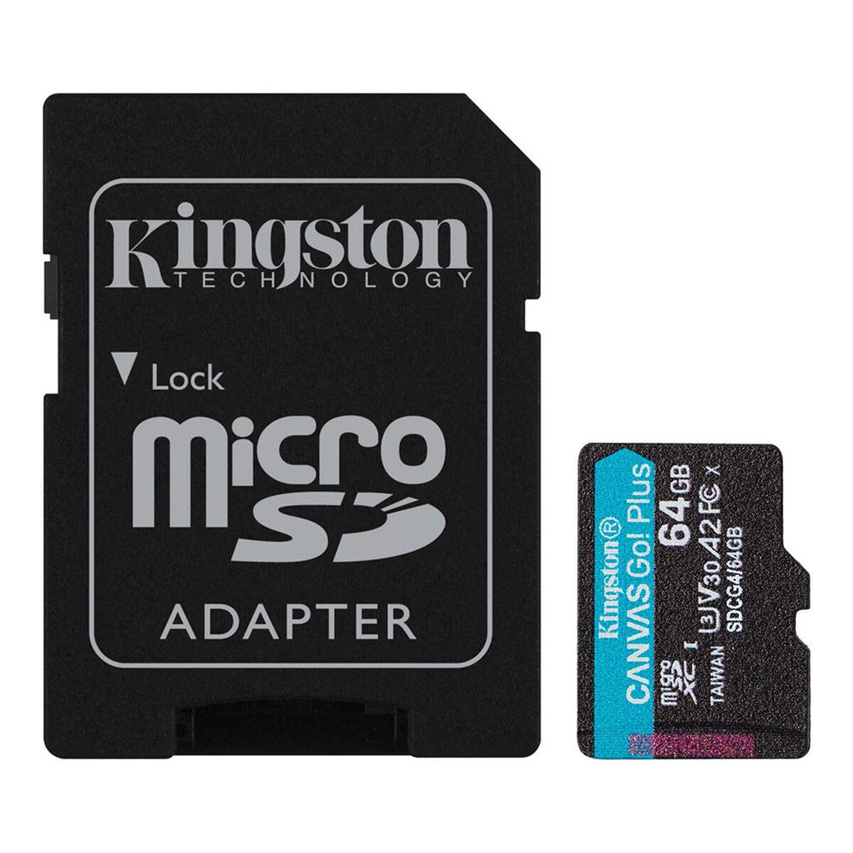 Карта памяти Kingston Canvas Go! Plus 64 GB microSDXC UHS-1 U3 class 10 A2 V30 R170MB/s W70MB/s Adapter SD (SDCG4/64GB) - фото 1