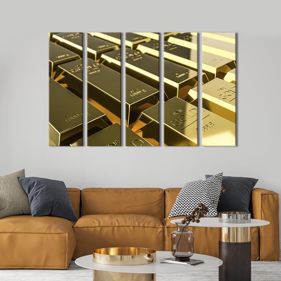 Модульная картина из 5 частей Много золотых слитков 87x50 см (539-51)